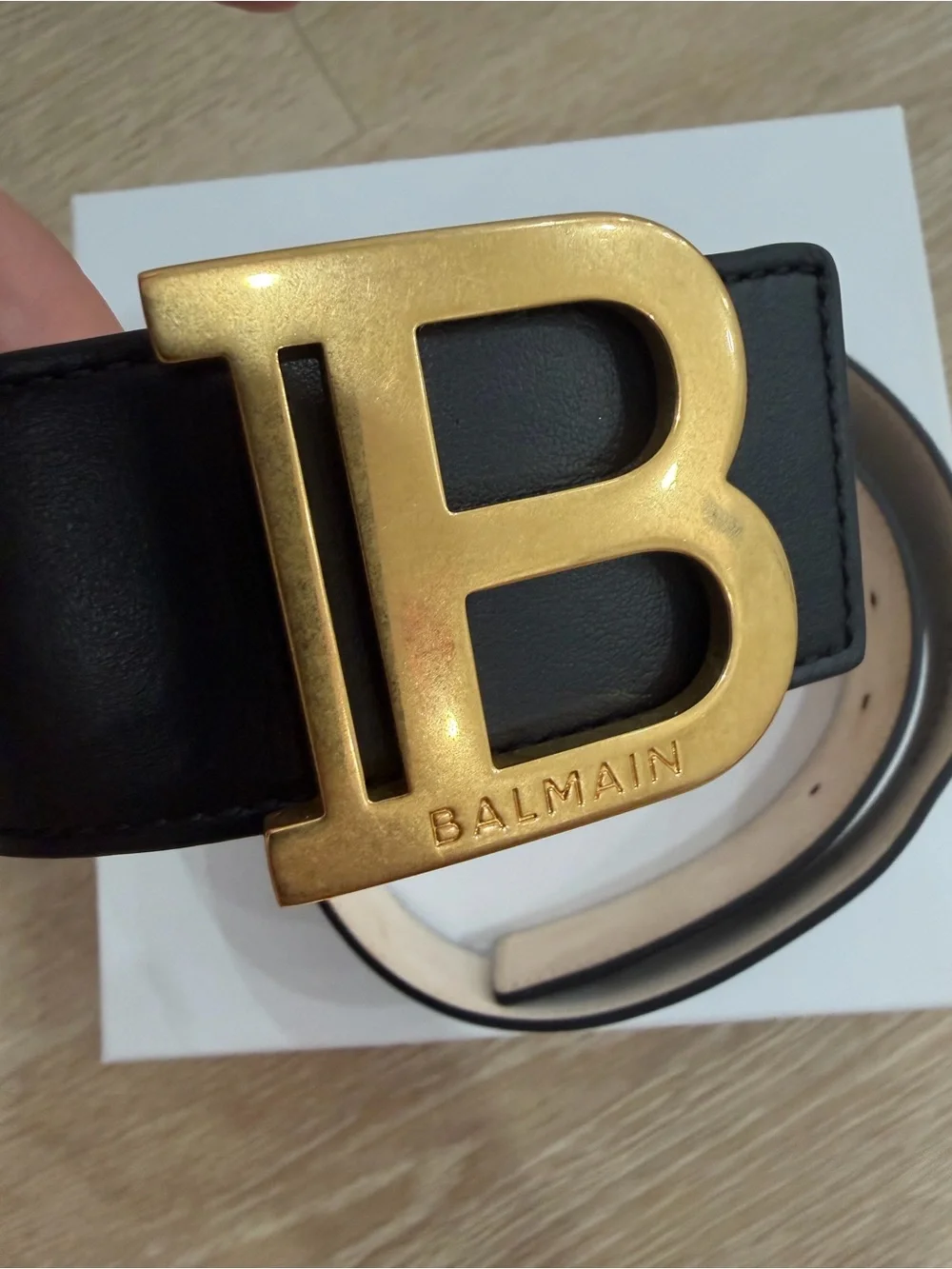 Balmain Black Leather Belt with Gold 'B' Logo Buckle 85 cm